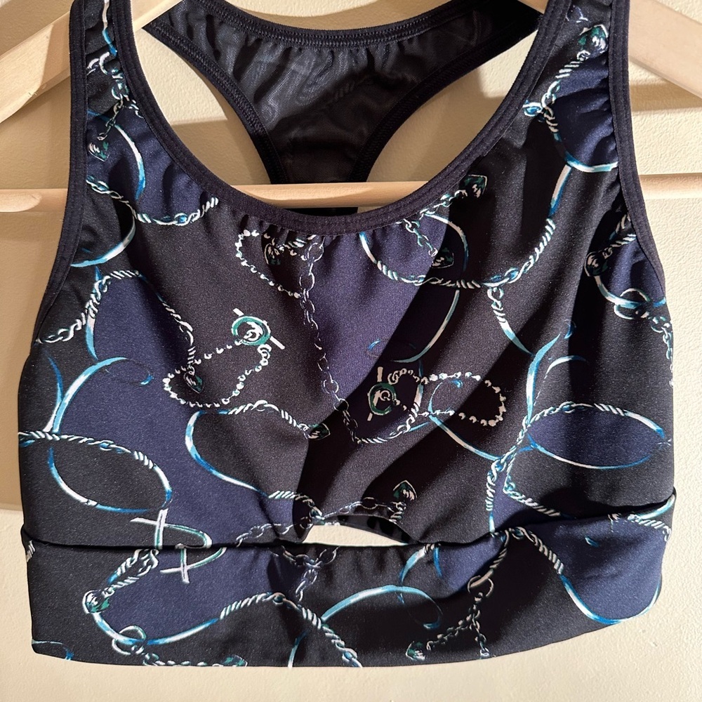 Victoria's Secret SMALL Black Sports Bra with Teal Chain Print